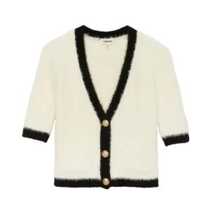 NWT💕 L'AGENCE Susie Half Fuzzy Cardigan - Ivory/Black M